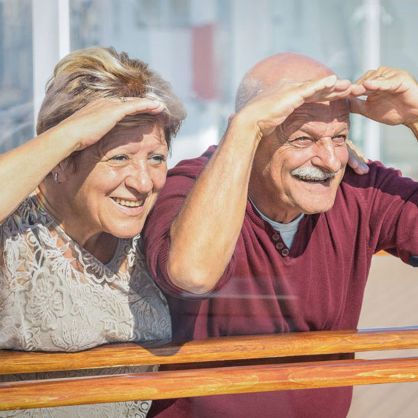 two old couple clicking photo together